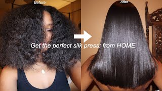 HOW TO SILK PRESS YOUR NATURAL HAIR AT HOME  FROM CURLY TO BONE STRAIGHT [upl. by Luamaj676]