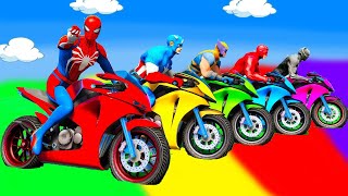 الأبطال الخارقين على القضبان دوامة قمع جسر 🚴‍♂️ SPIDER MANon Motorcycle in Spiral Bridge Stunt Rid [upl. by Zurn]