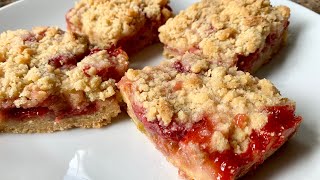 Strawberry Rhubarb Crumble Bars Recipe [upl. by Trumaine]