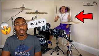 10 Year Old Female Drummer Nandi Bushell Challenges Dave Grohl to a Drum Battle 😬 [upl. by Bucher]