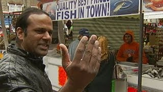 One Pound Fish Brilliantly enthusiastic market stall holder sings [upl. by Lexie101]