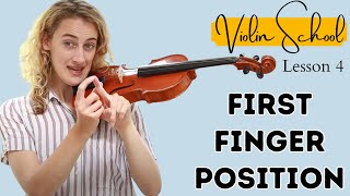 Violin School Beginners Lesson 4 First Finger Placement [upl. by Kaya]