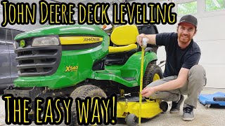 John Deere deck leveling DIY how to make the adjustments needed for a perfect cut [upl. by Riha]