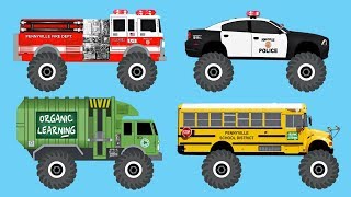 Learn 40 AWESOME Monster Trucks  Organic Learning Fun amp Educational Learning Video [upl. by Clarise]